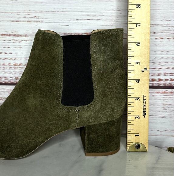 Madewell Chelsea Olive Green Suede Ankle Fall Booties Boots Block Heel Size 9.5 - Picture 8 of 11